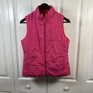 Reversible Puffer Vest Womens S Pink Orange Lightweight Warm Fall Layer